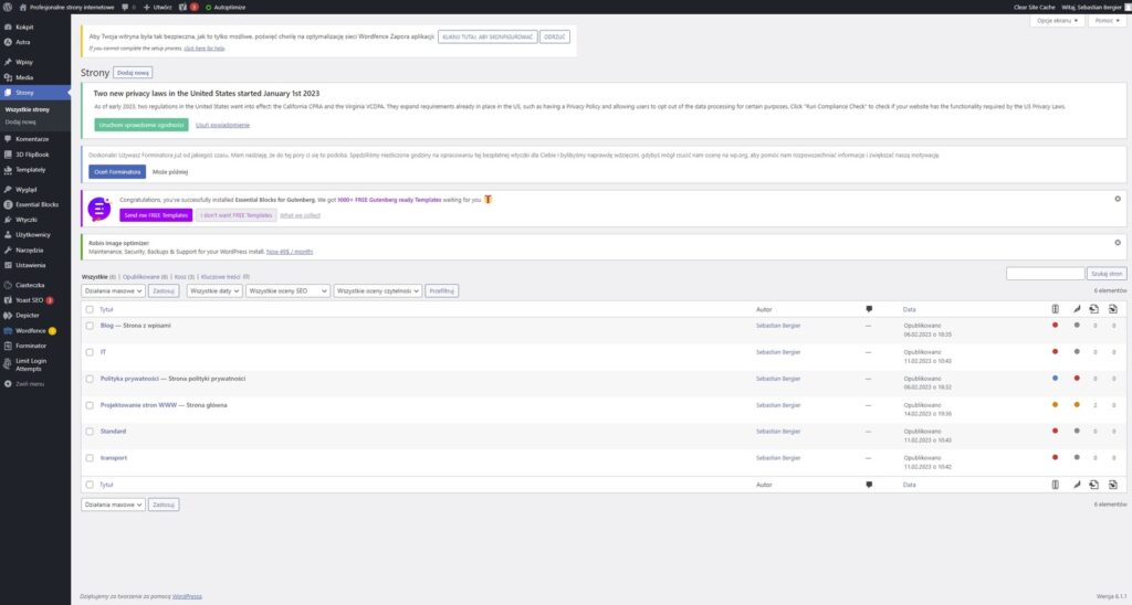 Wygląd podstawowego okna WordPress-a