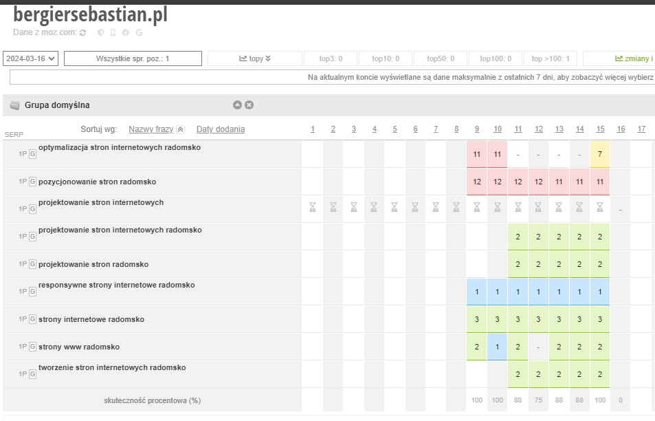 Pozycjonowanie stron internetowych Radomsko - zrzut z programu webpozycja.pl