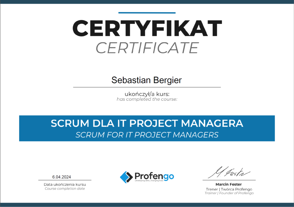 seo radomsko, optymalizacja stron internetowych radomsko, pozycjonowanie stron radomsko - certyfikat scrum dla it project manager bergier sebastian